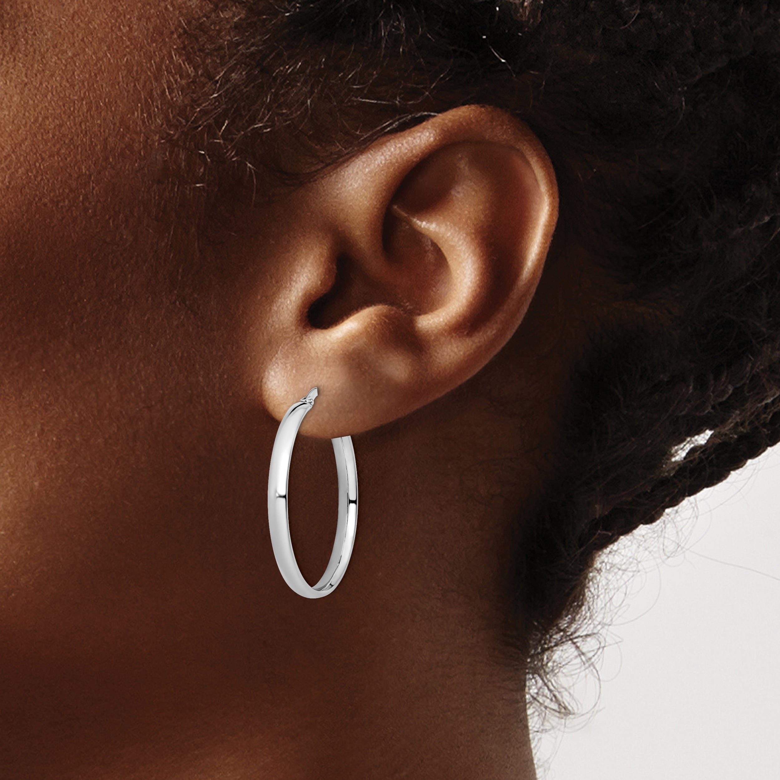 10K White Gold Polished Hoop Earrings