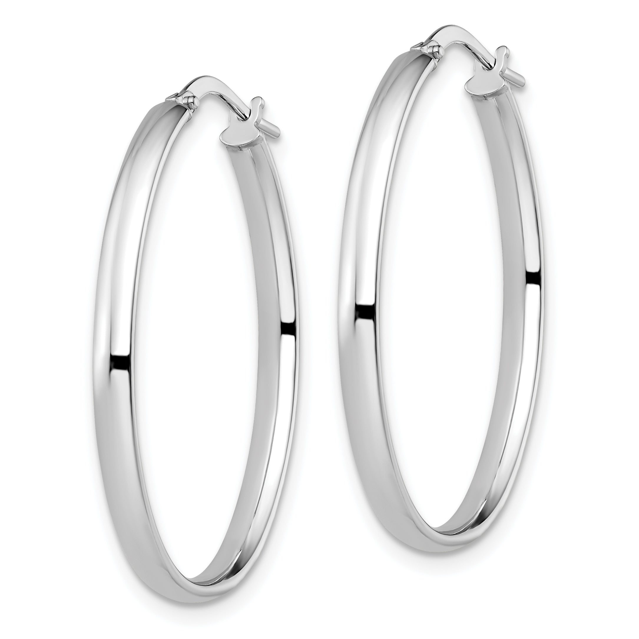 10K White Gold Polished Oval Hoop Earrings