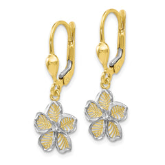 10K Rhod-plated Polished D/C Filigree Flower Leverback Earrings