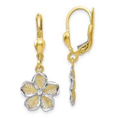 10K Rhod-plated Polished D/C Filigree Flower Leverback Earrings