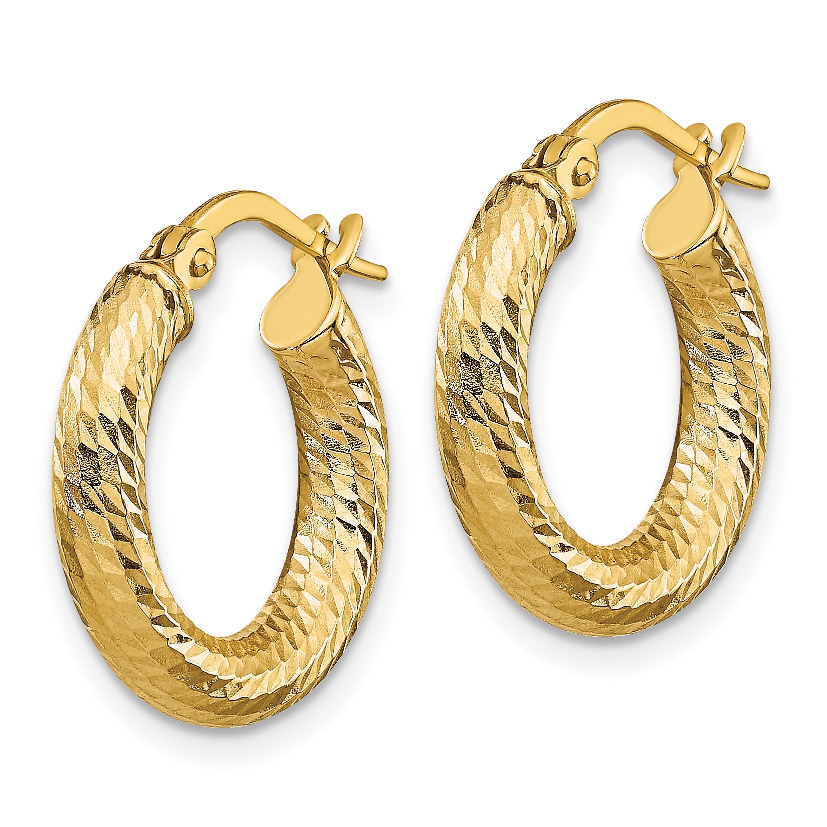 10K 3x10 D/C Round Hoop Earrings