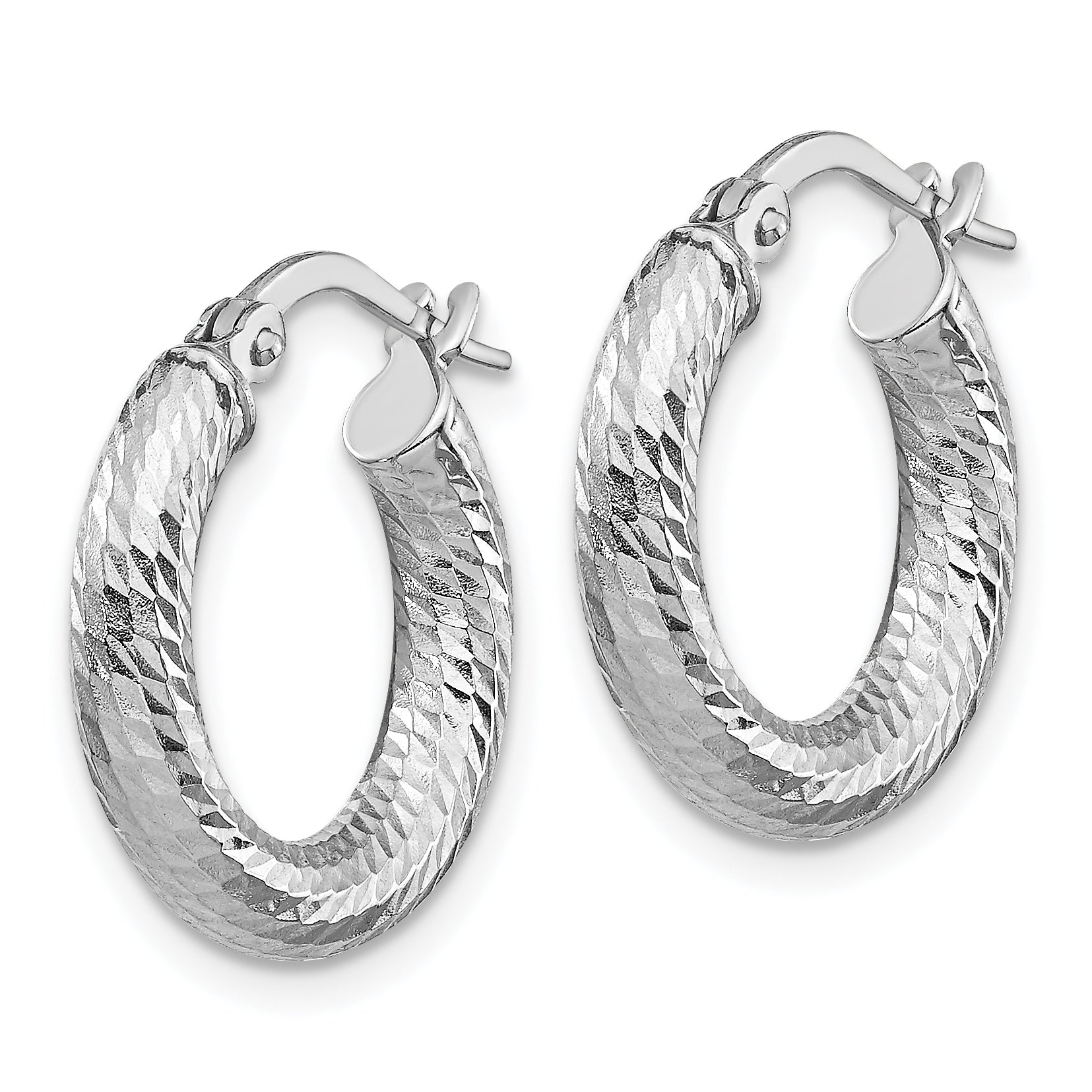 10K 3x10 White Gold D/C Round Hoop Earrings