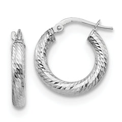 10K 3x10 White Gold D/C Round Hoop Earrings