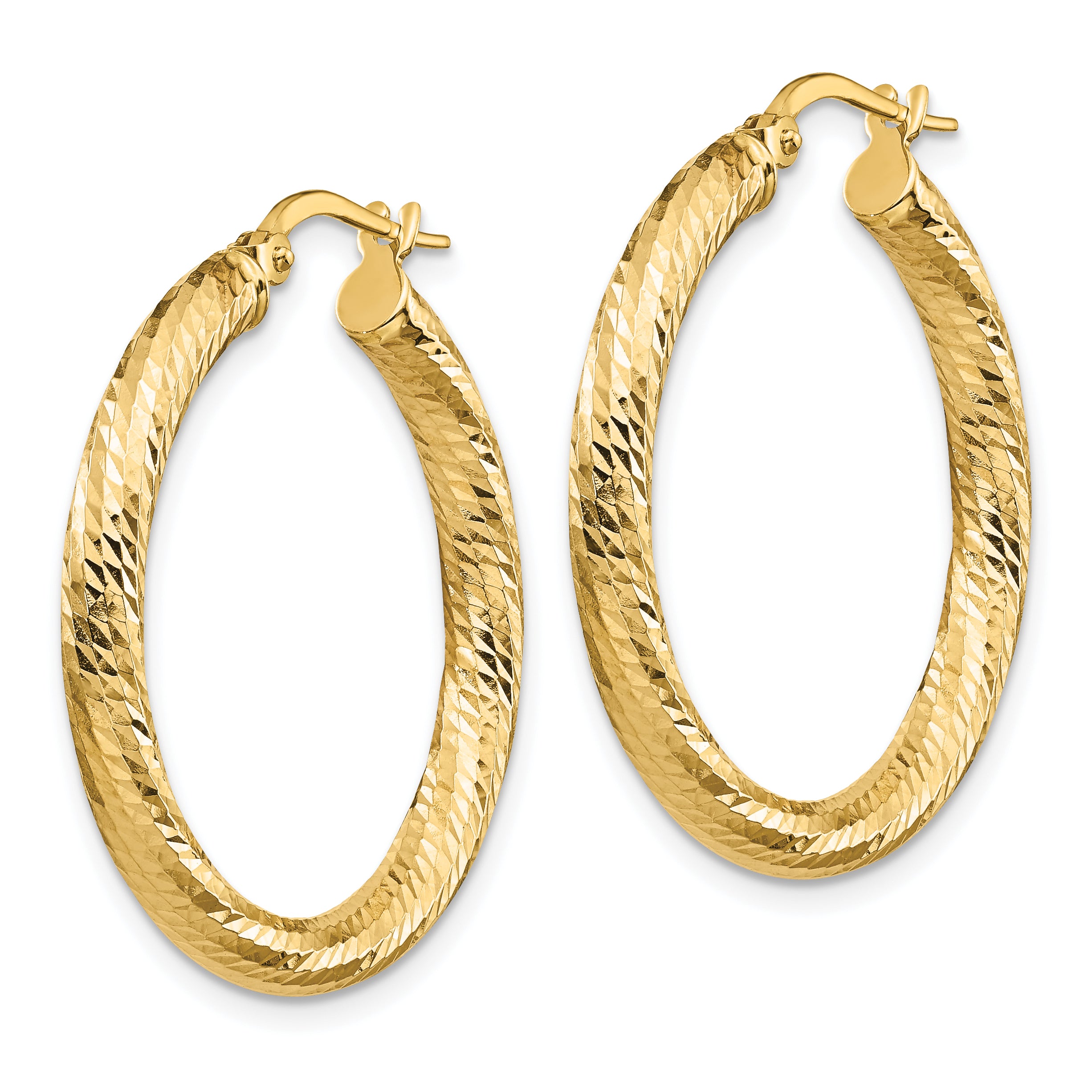 10K 3x20 D/C Round Hoop Earrings