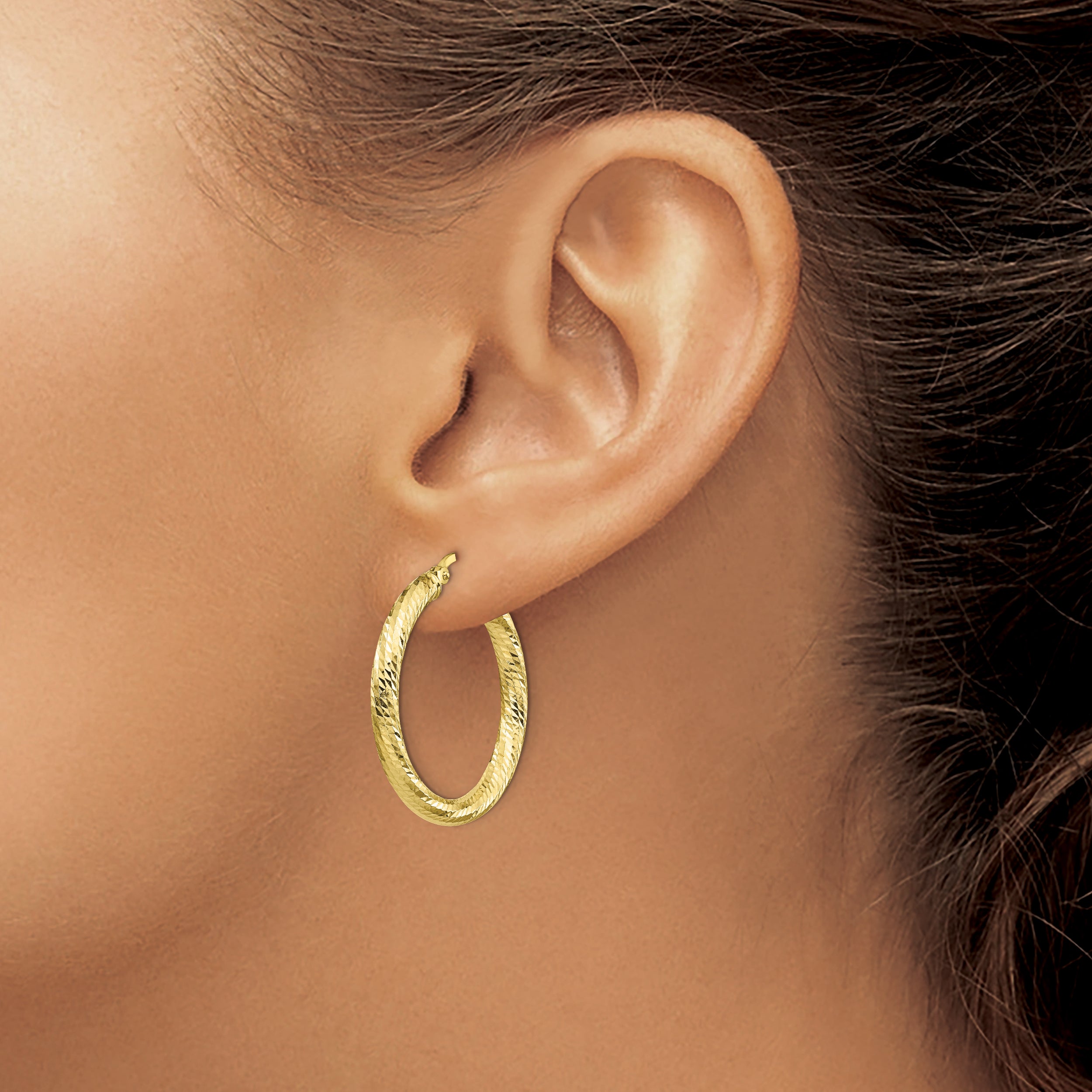 10K 3x20 D/C Round Hoop Earrings