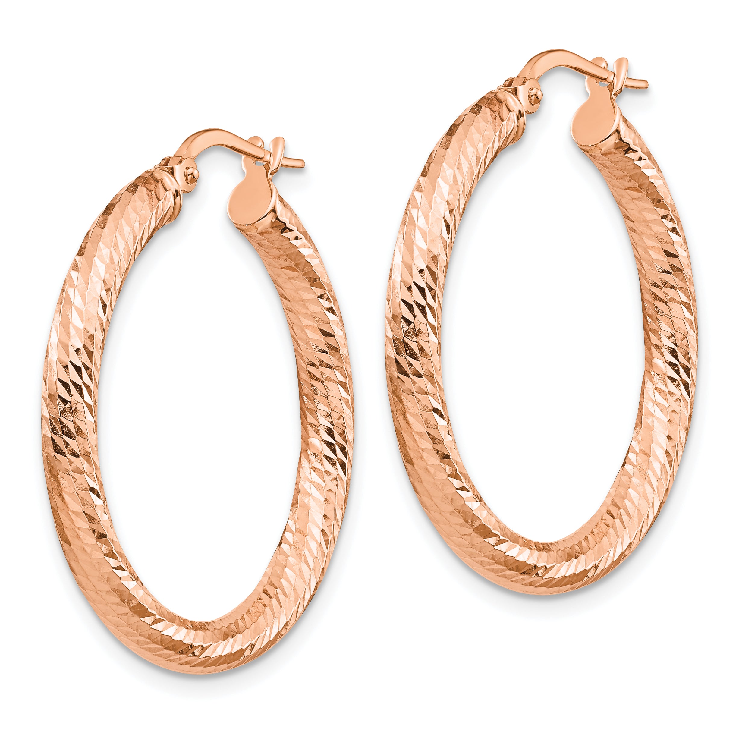 10K 3x20 Rose Gold D/C Round Hoop Earrings