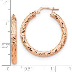 10K 3x20 Rose Gold D/C Round Hoop Earrings