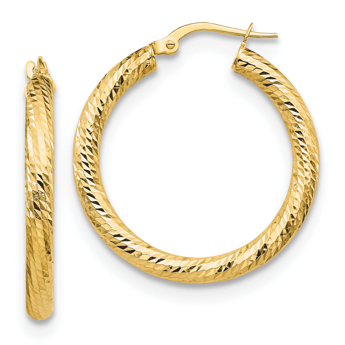 10K 3x20 D/C Round Hoop Earrings