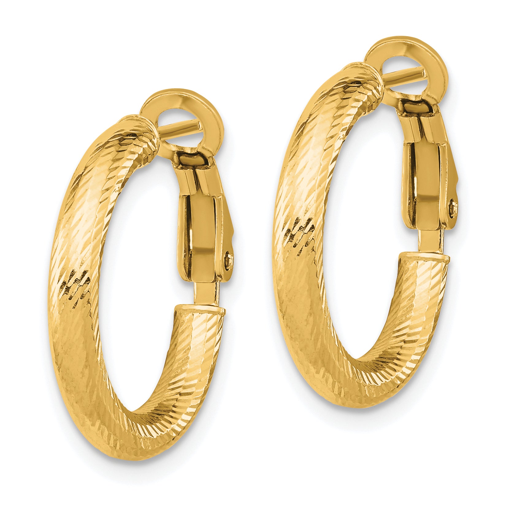 10K 3x15 D/C Round Omega Back Hoop Earrings