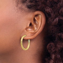 10K 3x20 D/C Round Omega Back Hoop Earrings