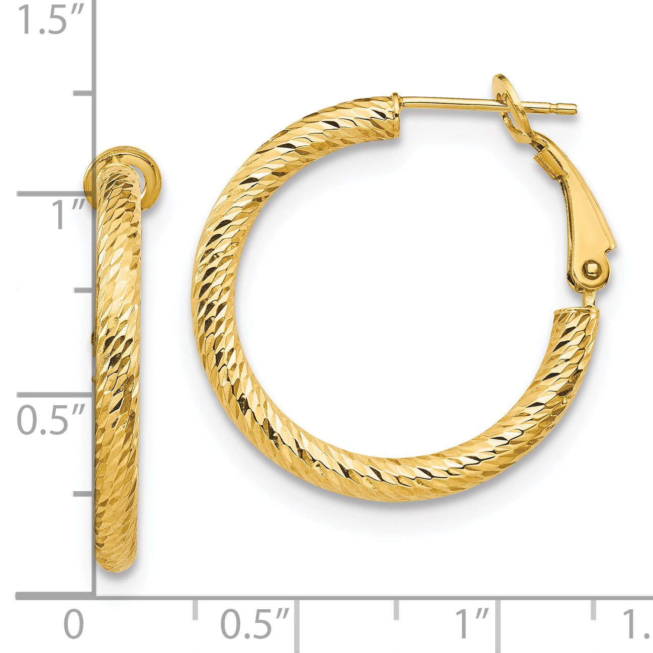 10K 3x20 D/C Round Omega Back Hoop Earrings