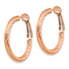 10K 3x20 Rose Gold D/C Round Omega Back Hoop Earrings