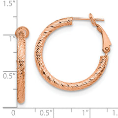 10K 3x20 Rose Gold D/C Round Omega Back Hoop Earrings