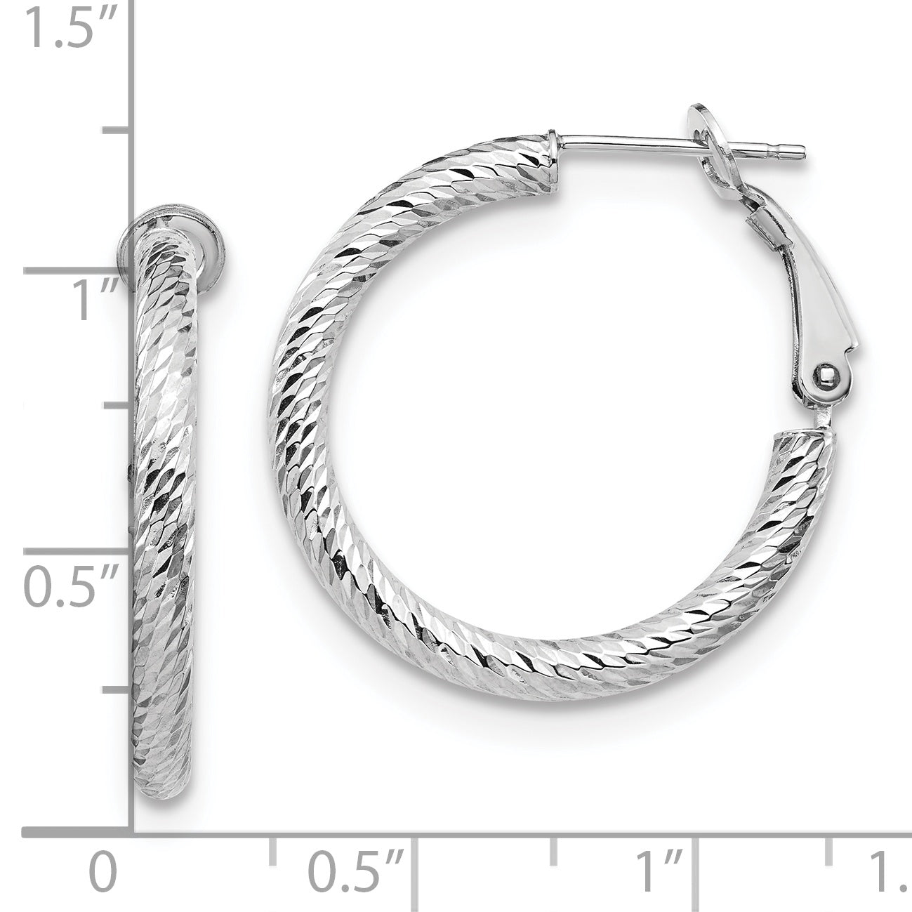 10K 3x20 White Gold D/C Round Omega Back Hoop Earrings