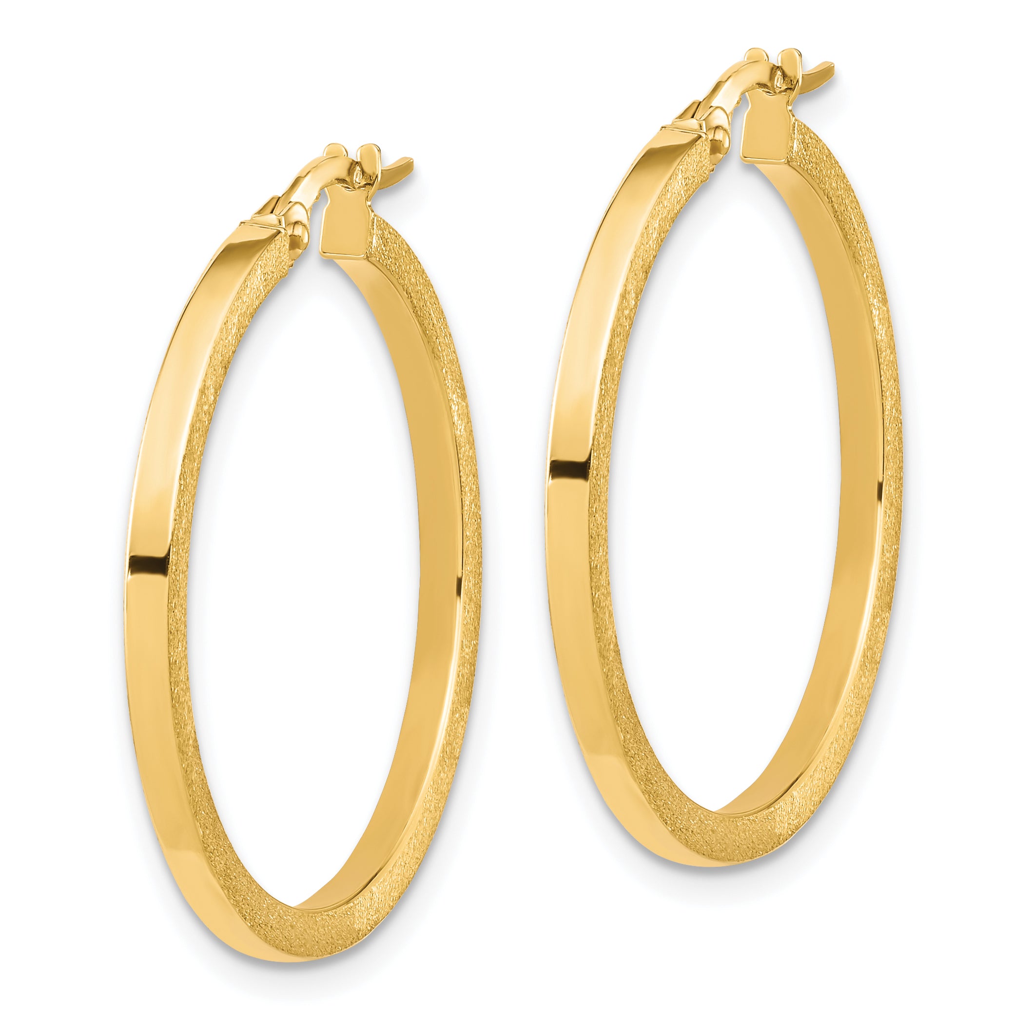 10K Brushed and Polished Round Hoop Earrings