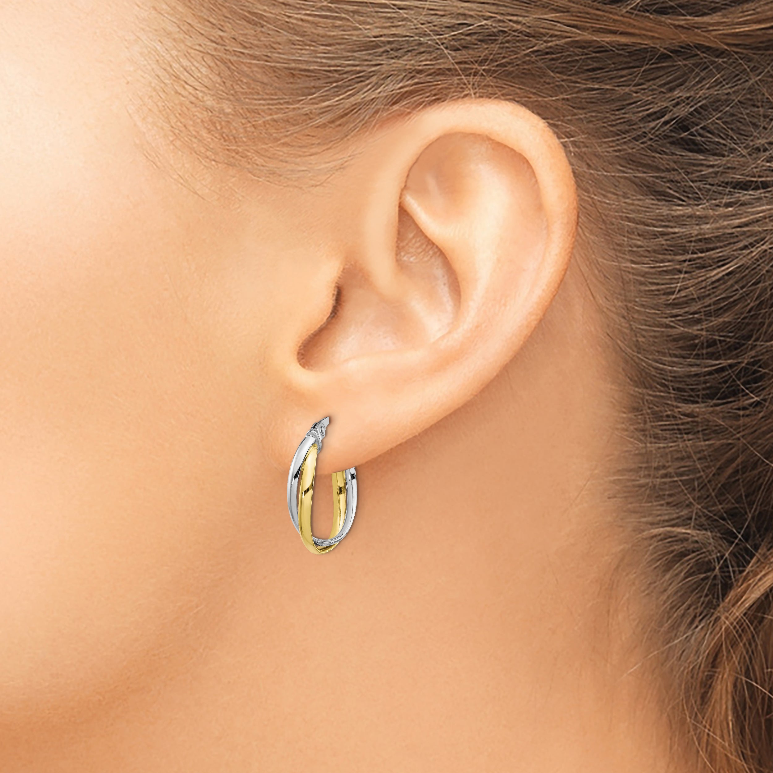 10K Two-tone Polished Hoop Earrings