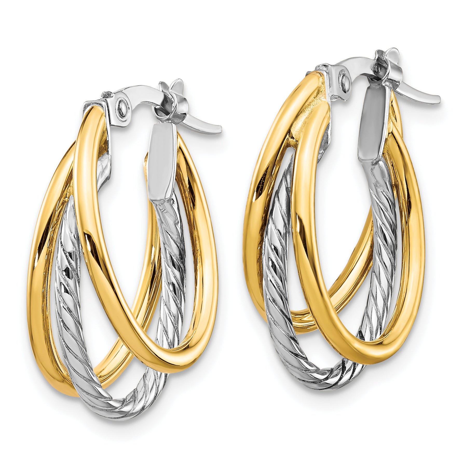 10K Two-tone Polished Textured Hoop Earrings