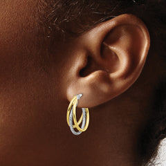 10K Two-tone Polished Textured Hoop Earrings