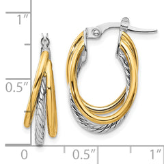 10K Two-tone Polished Textured Hoop Earrings