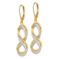 10K Two-tone Polished Textured Infinity Leverback Earrings