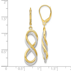 10K Two-tone Polished Textured Infinity Leverback Earrings