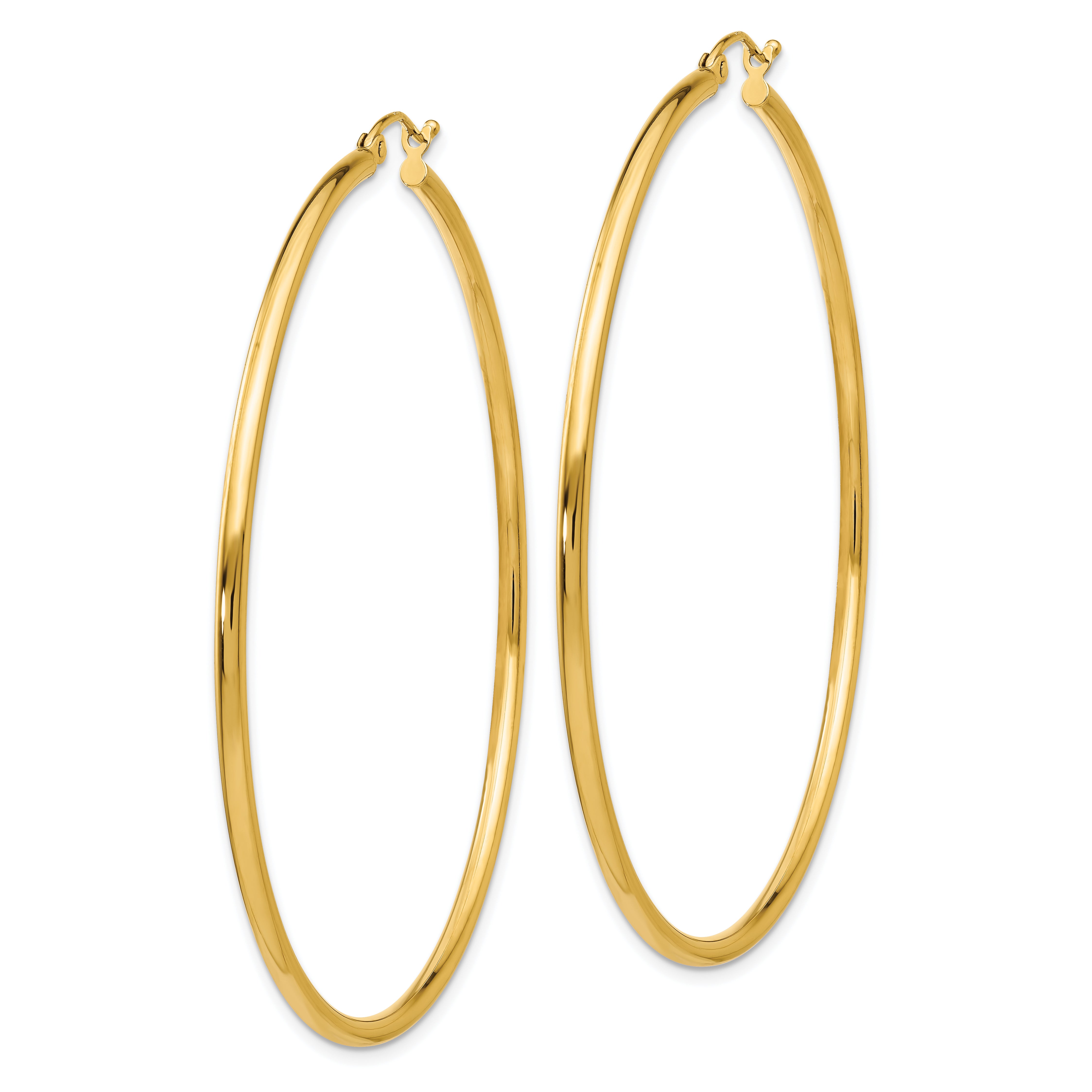 10k Polished 2x60mm Lightweight Tube Hoop Earrings