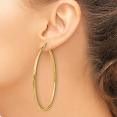 10k Polished 2x60mm Lightweight Tube Hoop Earrings