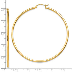 10k Polished 2x60mm Lightweight Tube Hoop Earrings