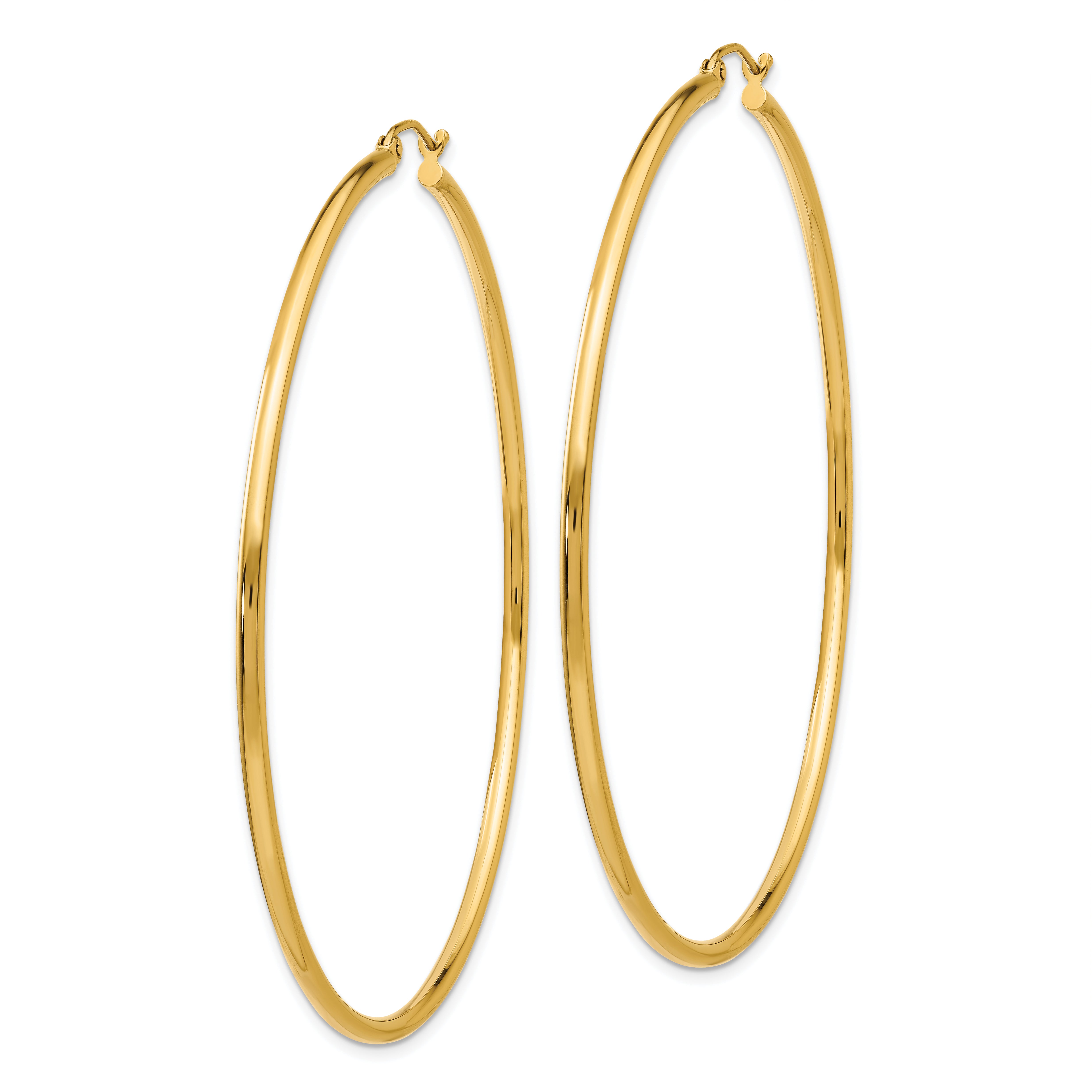 10k Polished 2x65mm Lightweight Tube Hoop Earrings