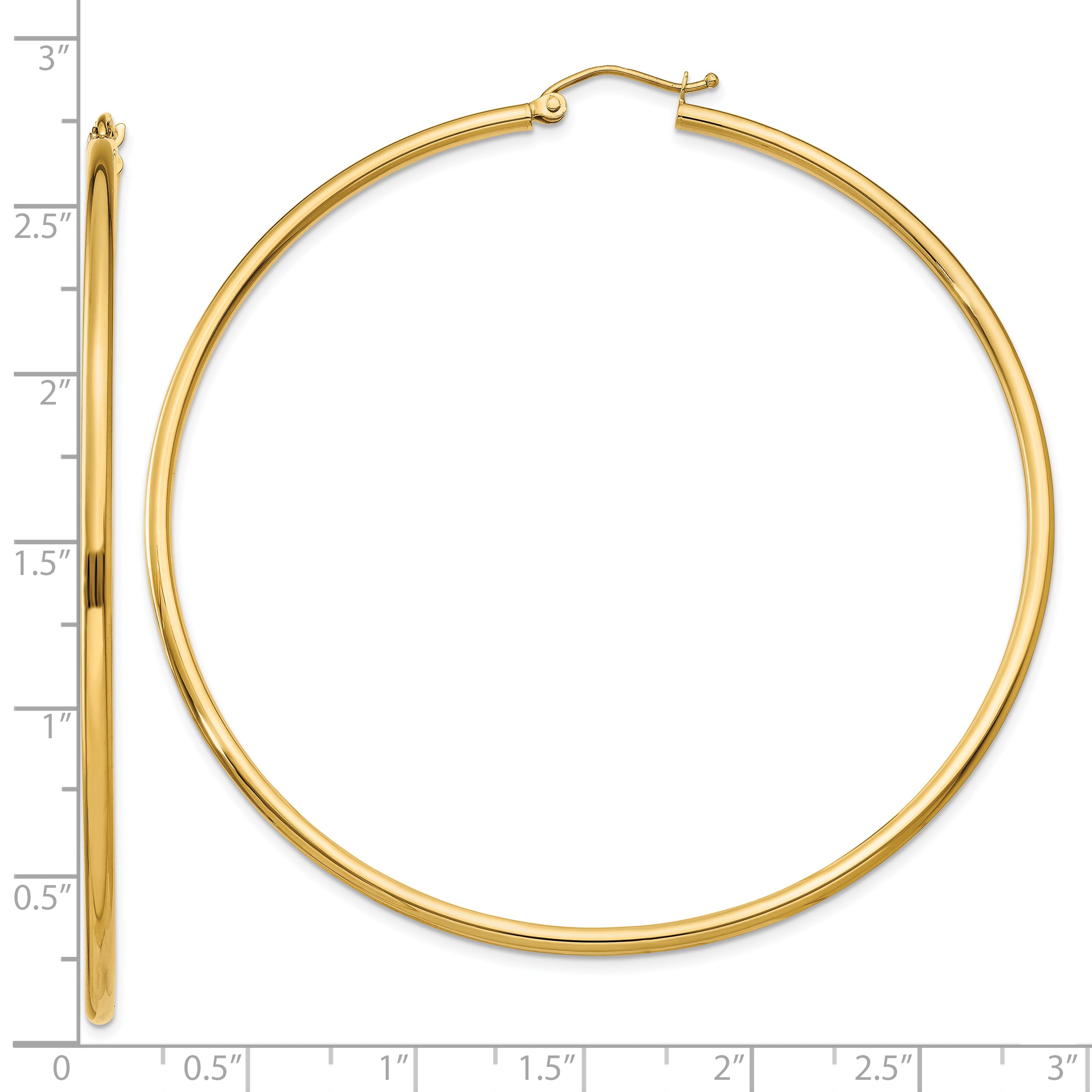 10k Polished 2x65mm Lightweight Tube Hoop Earrings