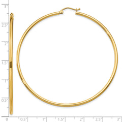 10k Polished 2x65mm Lightweight Tube Hoop Earrings