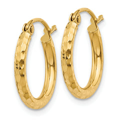 10k Diamond-cut 2mm Round Tube Hoop Earrings