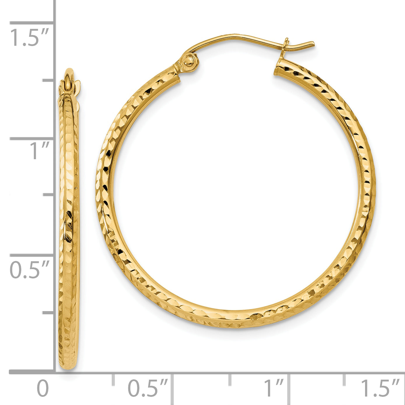 10k Diamond-cut 2mm Round Tube Hoop Earrings