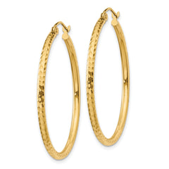 10k Diamond-cut 2mm Round Tube Hoop Earrings