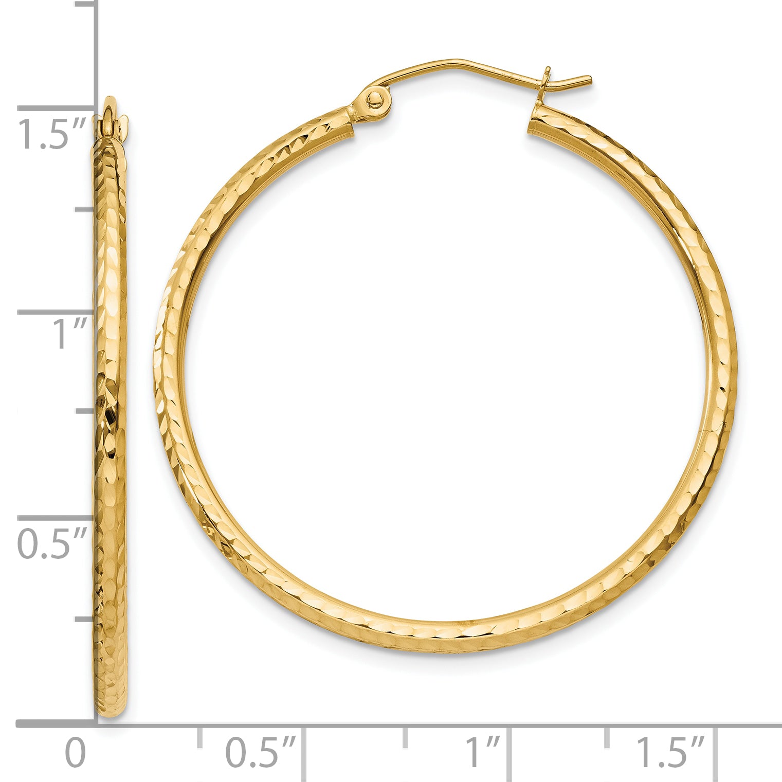 10k Diamond-cut 2mm Round Tube Hoop Earrings