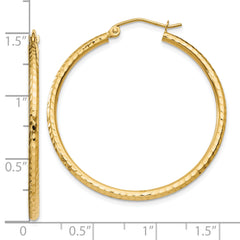 10k Diamond-cut 2mm Round Tube Hoop Earrings