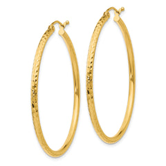 10k Diamond-cut 2mm Round Tube Hoop Earrings