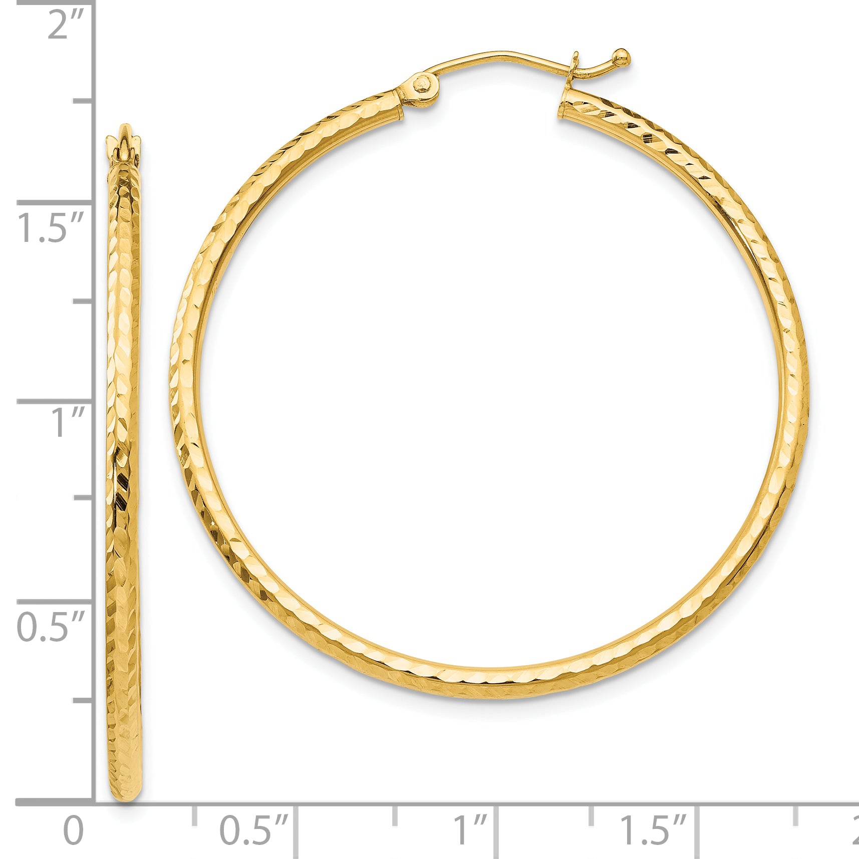 10k Diamond-cut 2mm Round Tube Hoop Earrings