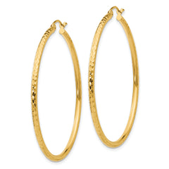 10k Diamond-cut 2mm Round Tube Hoop Earrings