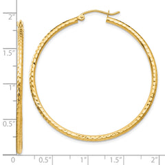 10k Diamond-cut 2mm Round Tube Hoop Earrings