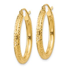 10k Diamond-cut 3mm Round Hoop Earrings