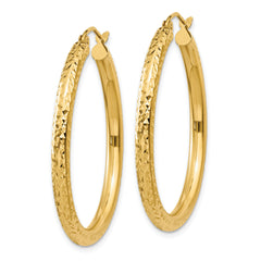 10k Diamond-cut 3mm Round Hoop Earrings