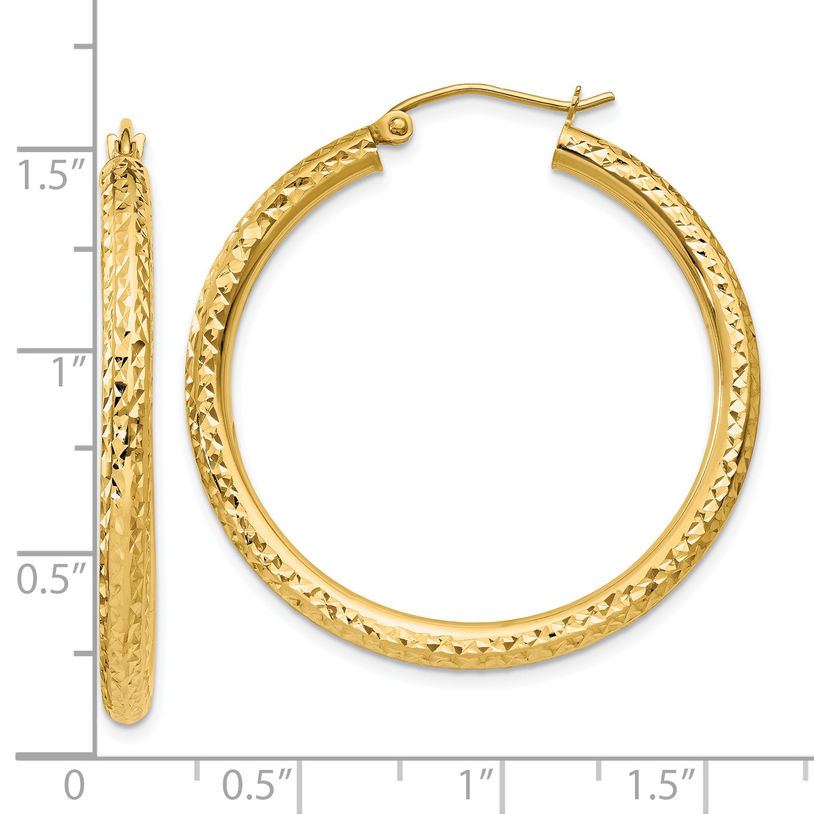 10k Diamond-cut 3mm Round Hoop Earrings