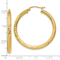 10k Diamond-cut 3mm Round Hoop Earrings