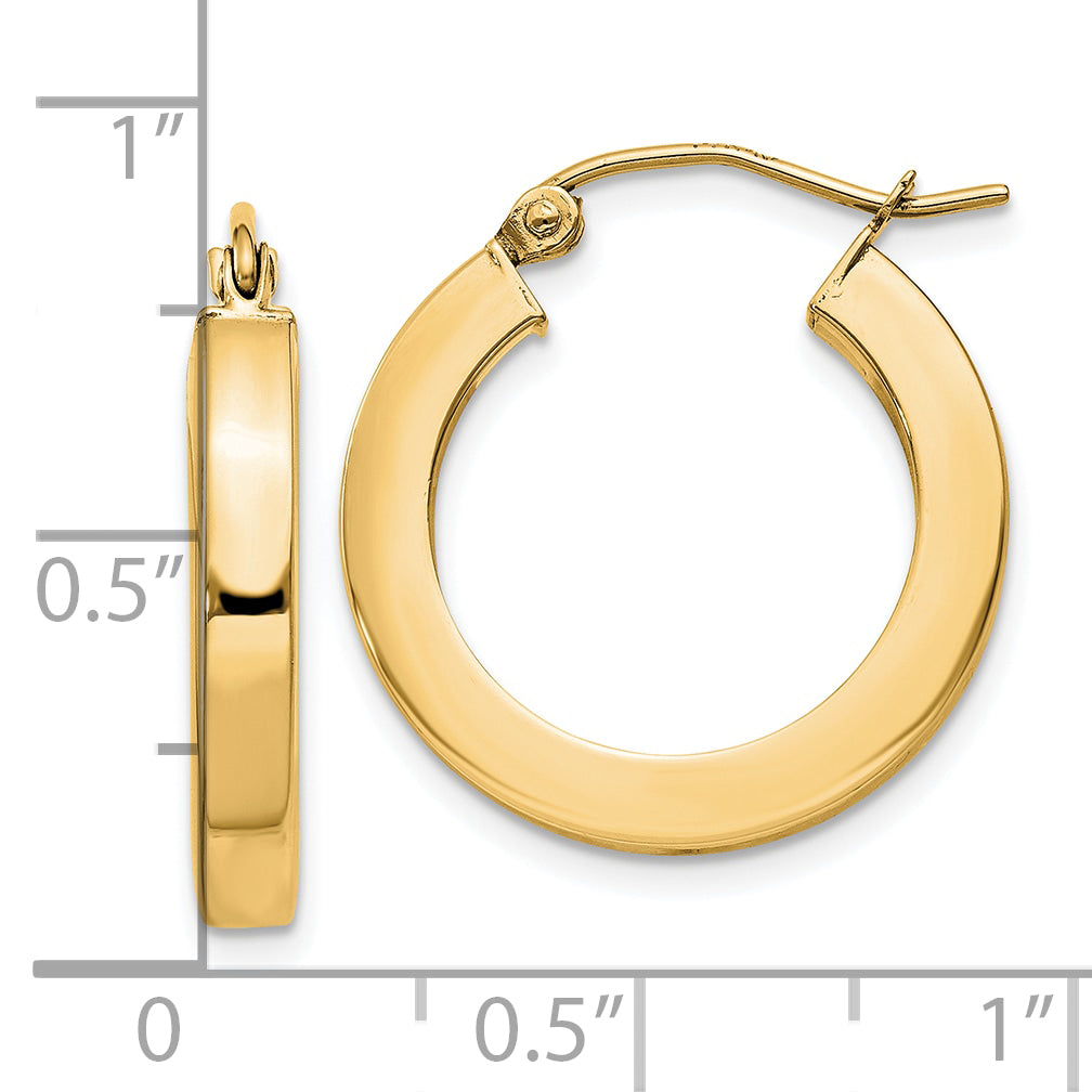 10k 3mm Polished Square Hoop Earrings