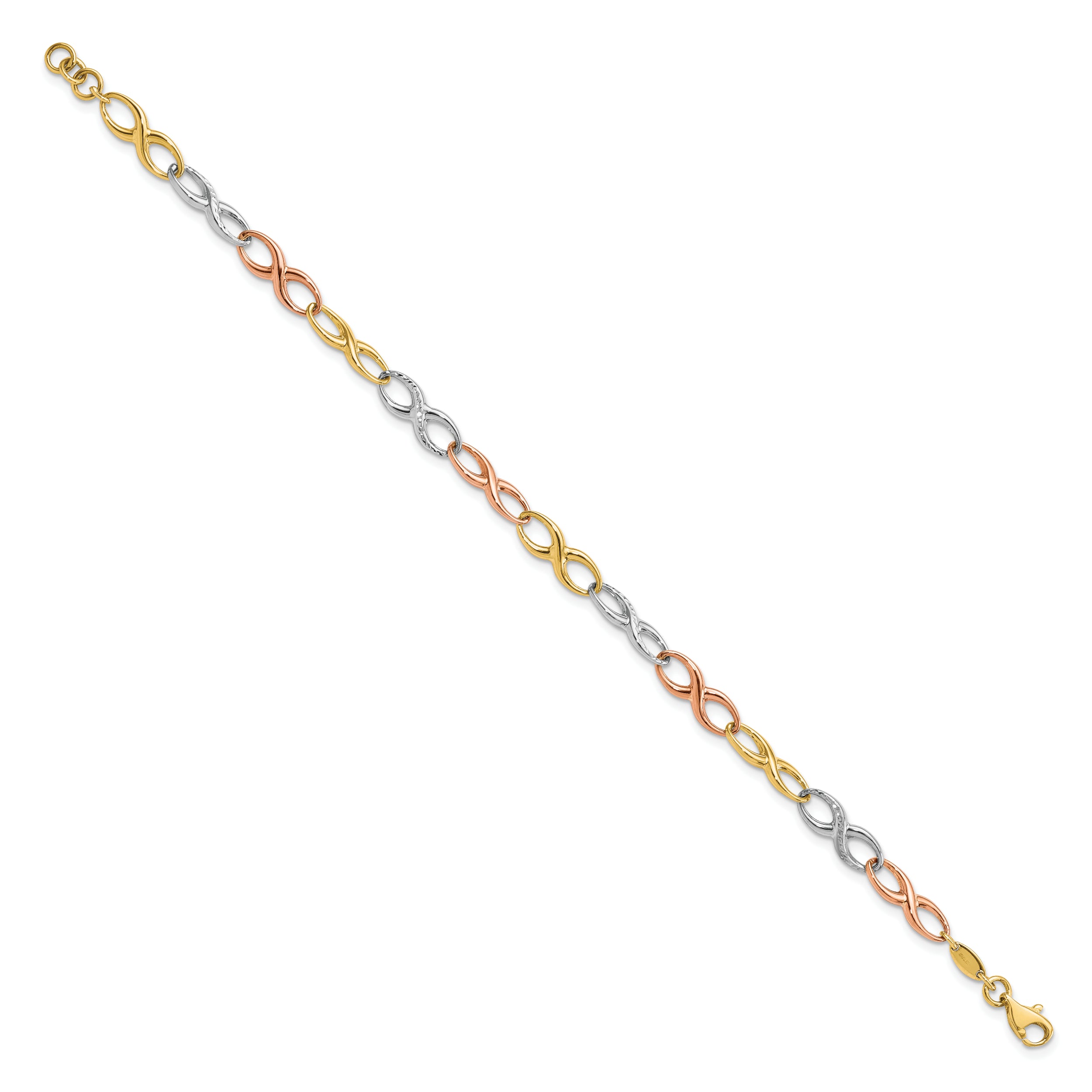 10K Tri-color Infinity Symbol Link Bracelet