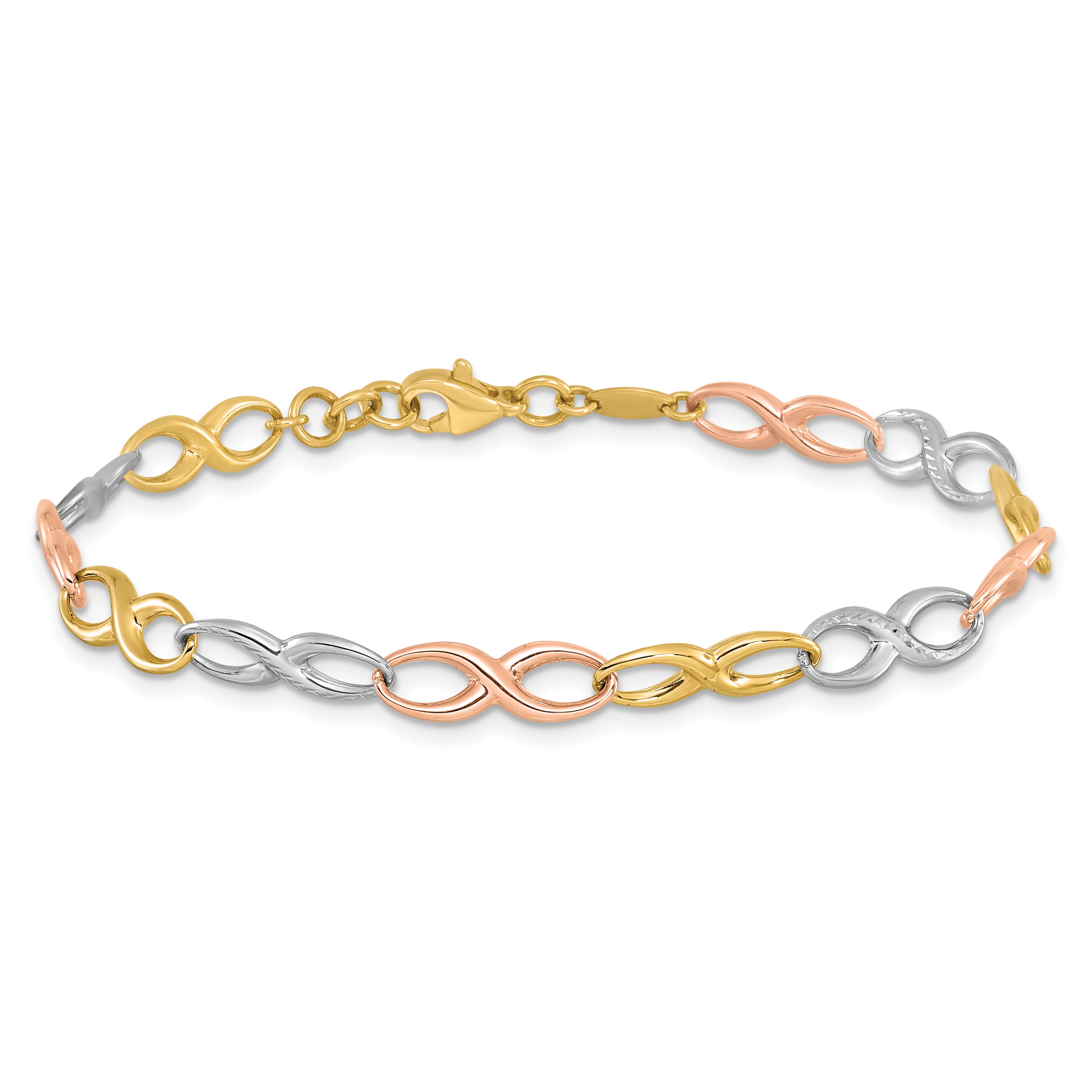 10K Tri-color Infinity Symbol Link Bracelet