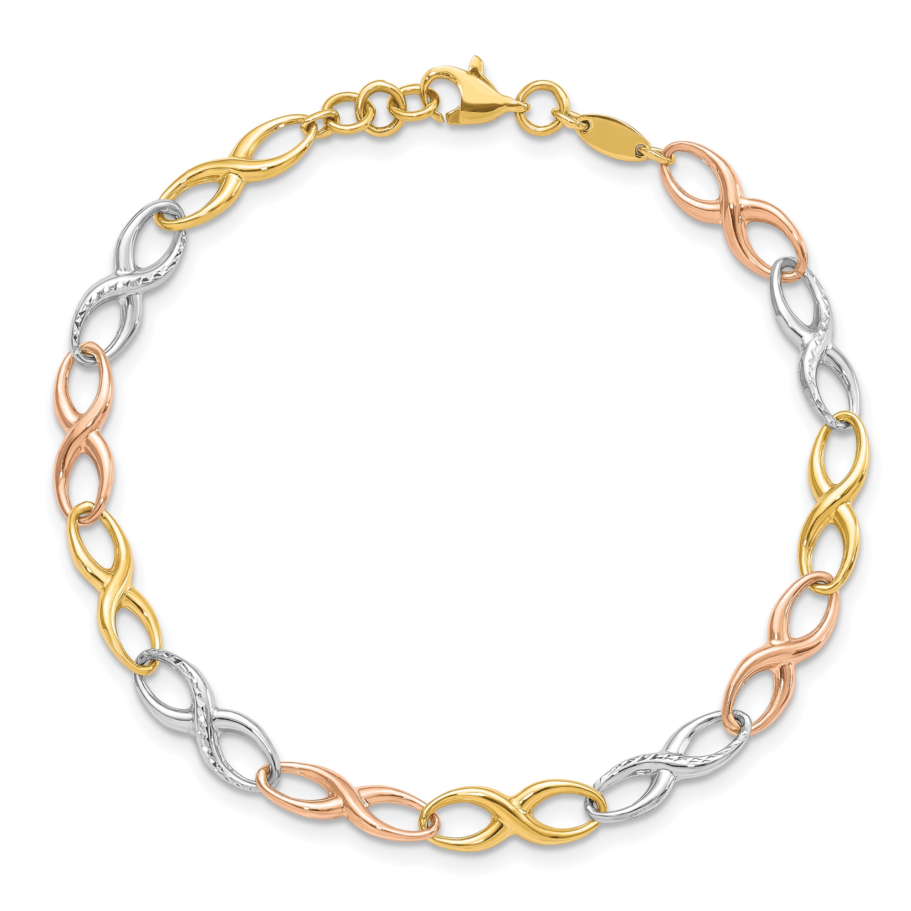 10K Tri-color Infinity Symbol Link Bracelet