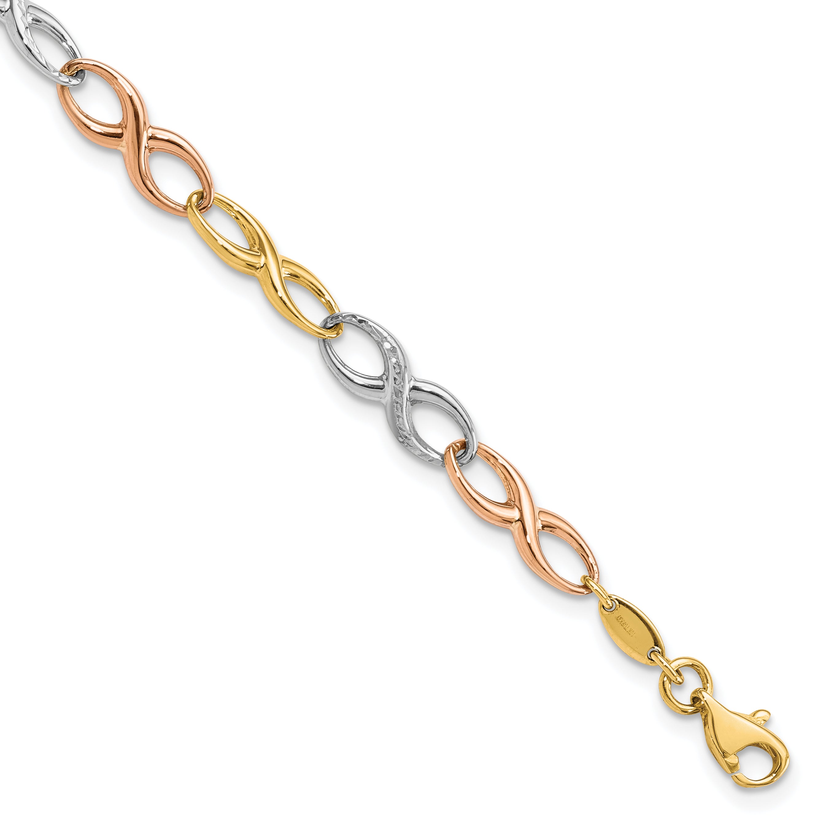 10K Tri-color Infinity Symbol Link Bracelet