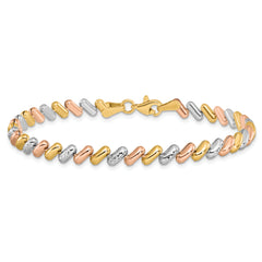 10k Tri-color Polished and D/C Fancy Link Bracelet